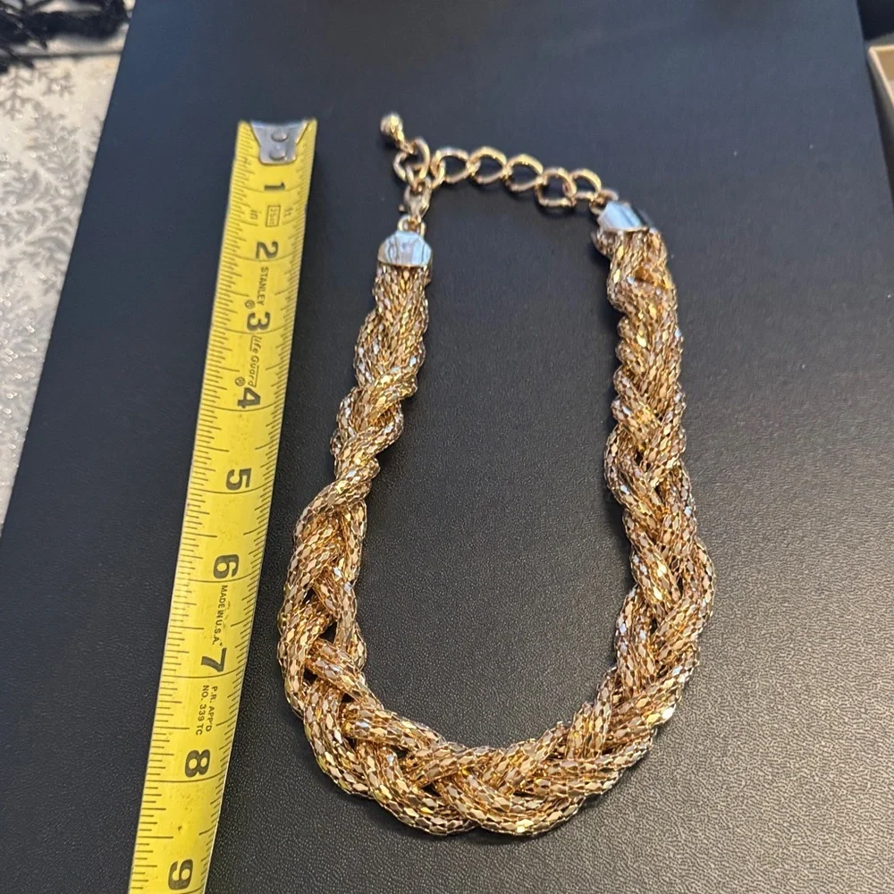 Lightweight Gold Tone Braided Statement Necklace